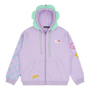 TAKA ORIGINAL fun growing lilac full zipper color‎ block daisy flower hoodie L